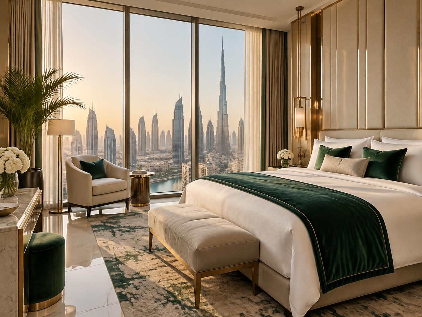 Luxury Dubai hotel suite overlooking the skyline
